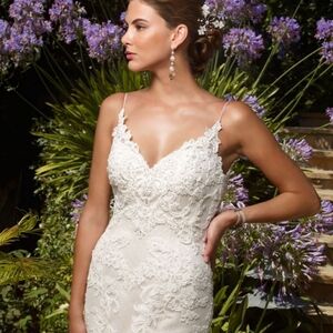 Lace Spaghetti-Strap Wedding Gown in Ivory